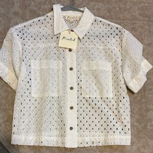 Marled White Eyelet Blouse